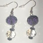 Silver Tone Purple & Clear Crystal Beads Dangling Beaded Pierced Earrings Photo 0
