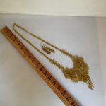 Handcrafted Mexican Gold Beaded Necklace & Earrings Set Floral Artisanal Jewelry Photo 5