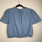 Gap Top Lace Trim Puff Sleeve Light Wash Denim Size M Boho Cottagecore Photo 6