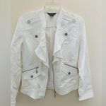 White House | Black Market  Ruffle Front Cotton Moto fitted Jacket with zip Pockets Photo 0