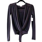Free People NWT  Intimately Long Sleeve V-neck Bodysuit Dark Gray Sz XS Photo 2