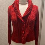 st. john's bay St. John’s Bay Red Chunky Cable Knit Cardigan EUC Sz M Acrylic Button Down Photo 0