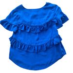 HD in Paris  Blue Silk Ruffle Blouse Photo 1