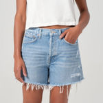 AGOLDE Parker Long Denim Shorts Size 27 Light Wash Fray Hem Photo 0