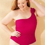 Shade & Shore Women's Rosette One Shoulder Medium Coverage Tummy Control One Piece Swimsuit -  Pink Photo 3