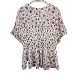 Torrid Neutral Beige Red Floral Chiffon Ruffle Short Sleeve Smocked Top Size 3X Photo 5