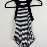 Monteau Los Angeles Striped Sleeveless Bodysuit XS Black White Ribbed Stretch Photo 0