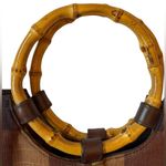 Cynthia Hart Los Angeles Floral Plaid Tote Bag Bamboo Handles Gold Brown Photo 1