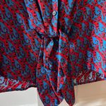Sandro  Paris Cary Cat Blouse Blue Red Women Top Front Tie Cropped Style Size 1 Photo 9