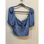 Sophie Rue M Slinky Front Tie Blouse Blue Dust Size Xl Peasant Cropped Puff Photo 1