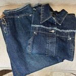 Ashley Stewart Denim 2 Piece Women's Jacket Button Down Matching Skirt Set 14 16 Photo 0