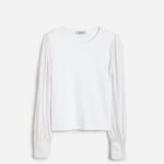 Madewell White Ribbed Puff-Sleeve Top Size Small Photo 3