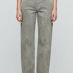 ZARA Slim Distressed Jacquard Mid Waist Jeans Khaki Long contemporary soft US 4 Photo 0