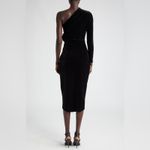 Chiara Boni  Black Velvet Agapios Floral One-Shoulder Long Sleeve Sheath Dress 14 Photo 7