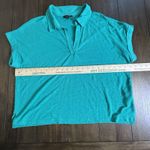 Banana Republic Shirt women Sz L linen blend short sleeve collared V-neck Green Photo 2