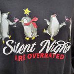 Cacique "Silent Nights Are Overrated" Celebrating Penguins  Black Long Sleeve Top Photo 3