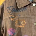 Cider  Women’s Oversize Brown W/Roses & Letters Jean Jacket Sz S-EUC Photo 4