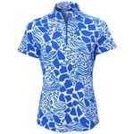 IBKUL Icefil Bianca Navy Animal Print Short Sleeve Sun Shirt LARGE Blue Photo 1