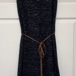 Soft Surroundings  Sweater Knit Dress Navy Blue Gold Brown Tassel Belt Fall Photo 0