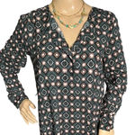 Loft Ann Taylor  Geometric Floral Shirt Dress Pink Gray Long Sleeve Women’s XS/S Photo 3