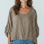 Tempo Paris Linen Polka Dot Balloon Sleeve Button Detail Top Made In Italy M Photo 0