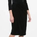 Banana Republic Long-Sleeve Twisted Black Velvet Stretch Midi Wrap Dress Size 4 Photo 0