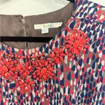 BODEN Cara Dress Blue/Coral/Gray Size 6 Embellished Stones Collar Dolman Sleeves Red Photo 10