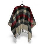 Hayden Los Angeles Plaid Fringe Poncho Wrap Scarf – Red & Cream Tartan, One Size Photo 2