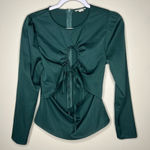 Open Edit  Womens Size‎ S Green Satin Cutout Long Sleeve Top Photo 0