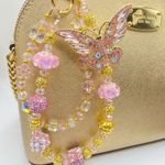Handmade 🩷 Luxury Bag/Phone Chain Charm/Keychain Pretty Light Pink Rhinestone Butterfly Photo 8