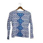 Lands' End Land’s End Women’s Blue White Geometric Print Long Sleeve Rash Guard Photo 2