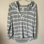 Billabong Women's Gray &White Striped Terry Cloth Long Sleeve Hoodie Size M Photo 0