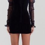 House Of CB NWOT  Sayana BLACK velvet long sleeves bow mini dresss S Photo 1