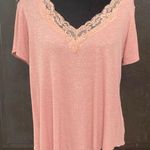 Eyeshadow pink with lace short sleeve blouse - Size Large Photo 0
