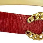 Mimi Di N Vintage Gold-Tone Chainlink Belt Buckle Red Lizard Print Leather Belt Photo 4