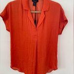 Rachel Roy  Blouse XS Orange Satin Popover V Neck Short Sleeve Silky Hi Low Flowy Photo 0
