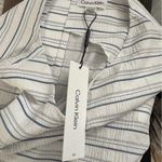 Calvin Klein  Size M White Blue Striped Top NWT Back Buttons Business Casual Chic Photo 11