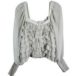 Topshop White Black Polka Dot Swiss Dot Long Sleeve Ruffle Square Neck Blouse 10 Photo 0