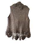 Roz & Ali Womens Crochet Knit Floral Vest 14/16 Wool Blend Sleeveless Open Front Photo 1