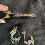 Peacock Gold and Purple Rhinestone Hairpin/Clip with matching earrings Photo 4
