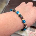 Handmade Gemstone Beaded Bracelet w/ Flower Clasp Boho Y2K Blue Photo 5