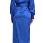 RONNY KOBO Bernice Royal Blue Satin Midi Dress Long Sleeves Jacquard NEW SMALL Photo 1