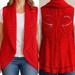 New Directions Curvy Red Open Knit Sleeveless Cardigan Vest Plus Size 2X Photo 1