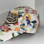 Robin Ruth Chicago  Floral Quilted Baseball Hat Snap Back White Pink Faux Leather Photo 2