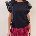 NWT Why Dress Ruffle Sleeve Top Women Small Cinched Edgy Going Out Faux Leather Black Photo 1