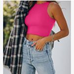 REORIA Butsmooth®Sleeveless Halter Neck Double Lined Casual Basic Tank CropTop Pink Photo 1