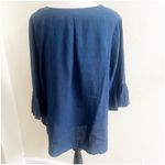 Bryn Walker  Lagenlook 100% Linen Tunic Size L Blue 3/4 Bell Sleeve Scoop Neck Photo 9