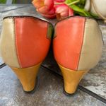 Vintage Mid Century Disco Square Toe Colorblock Leather Pumps Heel 9.5 MCM Retro Orange Photo 6