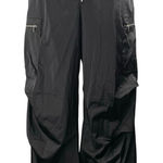 ZARA Women's Black Gigh Waisted Zip Up Windbreaker Baggy Wide Leg Cargo Pants M Photo 0