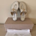 Jimmy Choo NIB Flat Sandals Logo Leather Silver Size 7 Photo 1